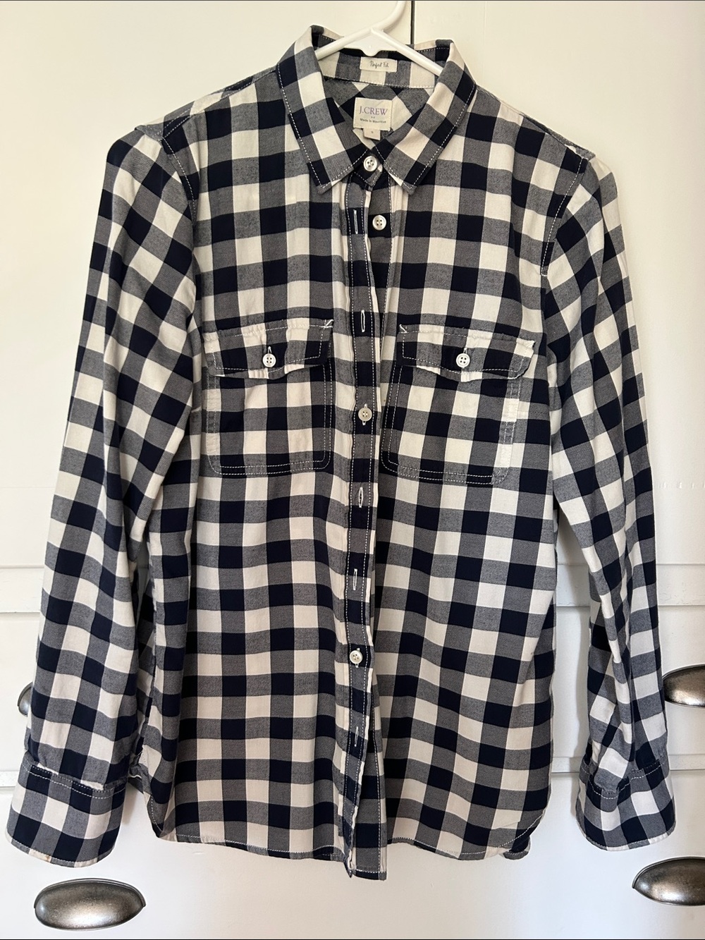 J Crew woman’s soft buffalo check button down shirt